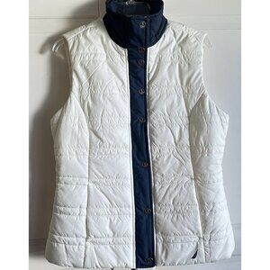 Nautica Puffer Vest‎ Womens Medium Ivory Blue Anchor Buttons Layering